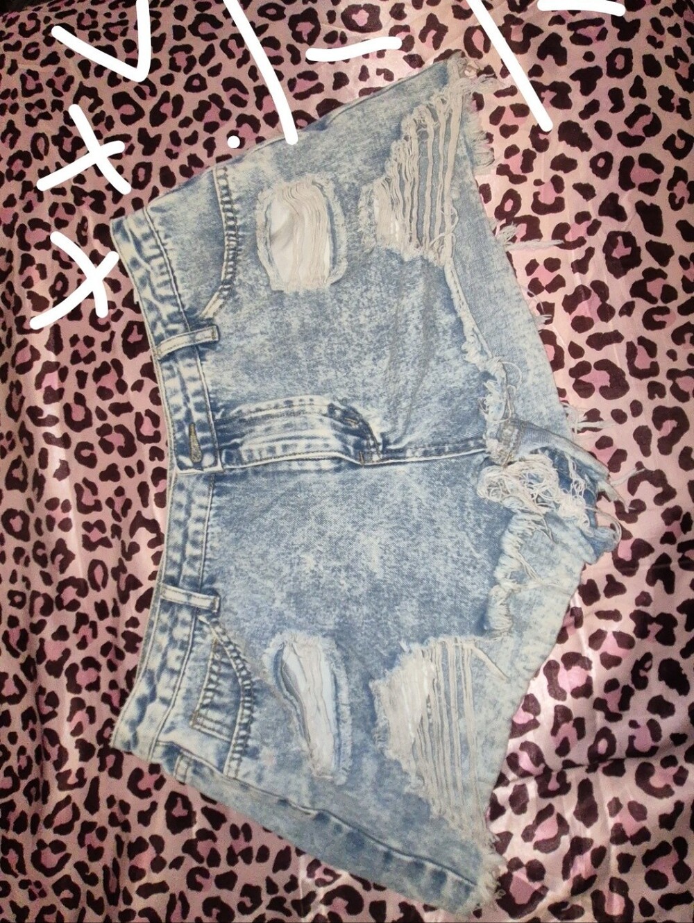 Light Wash Distressed Denim Shorts - Women's